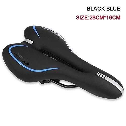 Mountain Bike Seat : DYQ Bicycle Seat Reflective Shock Absorbing Hollow Bicycle Saddle PVC Fabric Soft Mtb Cycling Road Mountain Bike Seat Bicycle Accessories (Color : Black Blue)