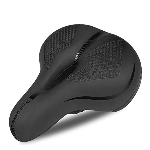 Mountain Bike Seat : DYQ Bike Saddle Comfortable MTB Bicycle Saddle Wide Seat Cushion With Reflective Strap Shock Absorption Cycling Saddles (Color : Black)