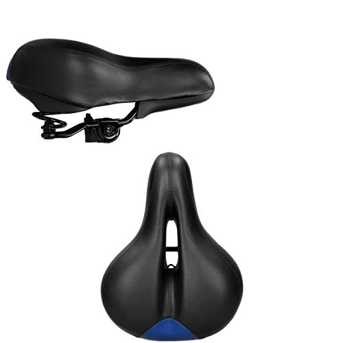 Mountain Bike Seat : ECD-Germany Bicycle Saddle Mountain Bike Saddle Tour Gel Cushion Synthetic Leather Black and Blue City Bike
