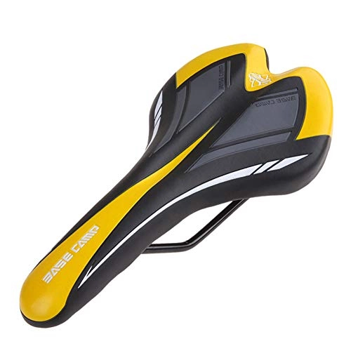 Mountain Bike Seat : ECOMN Sadlle Bicycle Seat Bike Seat Hollow Health Soft Comfort with Shock Absorber Suspension for Clamp Ring Seat Tube Two-track Seat Tube Men (color : Yellow)
