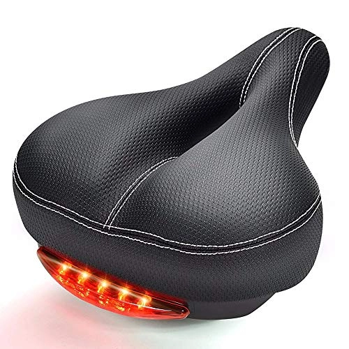 Mountain Bike Seat : Eizur Comfortable Bike Seat twith Taillight Memory Foam Padded Leather Wide Bicycle Saddle Cushion with Tail Light for Men Women, Dual Spring Designed, Waterproof, Breathable, Fit Most Bikes