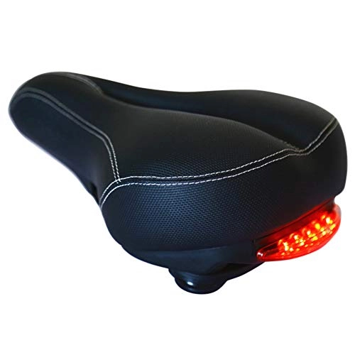 Mountain Bike Seat : EMVANV Bike Seat Padded Leather Bicycle Saddle Cushion with Taillight 3 Lighting Modes, Waterproof, Soft, Breathable, Fit Most Bikes(black)