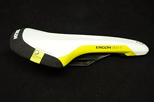Mountain Bike Seat : Ergon SM3-S PRO SADDLE SMALL CARBON RAILS WHITE / GREEN