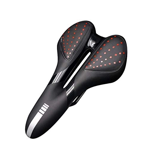 Mountain Bike Seat : Extra Soft Road Mountain Bike Seat Bicycle Saddle Shock Absorbing Design PU Silica Gel Leather Anti-skid Cycling Accessories Bicycle seat (Color : Red)