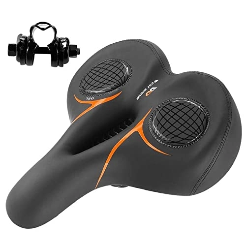 Mountain Bike Seat : F Fityle Mountain Bike Seat Cushion Replacement Shock Absorbing Universal Widen Thicken PU Leather Bicycle Saddle for Road Bikes Cycling Parts, Orange