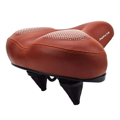 Mountain Bike Seat : F Fityle Shockproof Extra Wide Bike Seat Big Bum Breathable Bicycle Padded Cushioned Seat with Thick Gel / Sponge with USB Taillight Lamp - Brown Gel