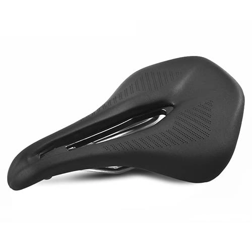 Mountain Bike Seat : FIAWAX Bicycle Saddle Comfortable Mountain / MTB Road Bike Seat Leather Surface cushion Soft Shockproof Bike Saddle Bicycle parts (Color : Black)