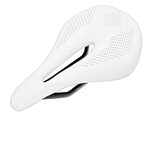 Mountain Bike Seat : FIAWAX Carbon fiber saddle road mtb mountain bike bicycle saddle for man cycling saddle trail comfort races seat red white (Color : White 143mm)