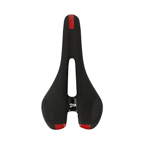 Mountain Bike Seat : Flcfaca Bicycle Seat MTB Mountain Road Bike Saddles Soft PU Leather Hollow Breathable Comfortable Bicycle Cushio (Color : Red)
