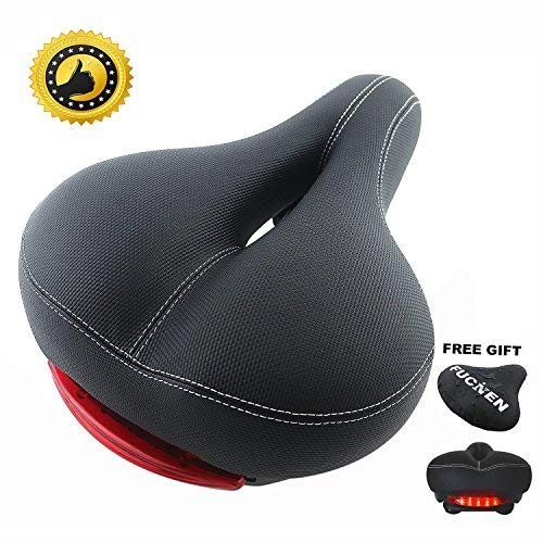 Mountain Bike Seat : FUCNEN Comfortable Bike Saddle Seat for Biker Men Women Safety Fit Most Bikes Wide Soft Padded Comfort Seat for Bikes Big Bum Bicycle Saddle with Tail Light for Mountain bikes Nice Gift (White)