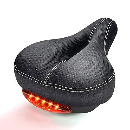 Mountain Bike Seat : FUJGYLGL Comfortable Bike Seat - Memory Foam Padded Leather Wide Bicycle Saddle Cushion with Taillight, Waterproof, Dual Spring Suspension, Soft, Breathable Safety Fit Most Men Women Bike
