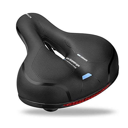 Mountain Bike Seat : FUJGYLGL Comfortable Bike Seat Wide Bicycle Saddle Memory Foam Padded Soft Bike Cushion with Dual Shock Absorbing Rubber Balls Universal Fit for Indoor / Outdoor Bikes with Reflective Strip
