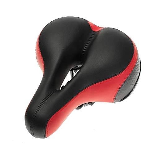 Mountain Bike Seat : FUJGYLGL Leather Soft Bicycle Saddle Dual Spring Suspension Bike Seat Wide Bottom Bike Seat with Safety Reflective Tape
