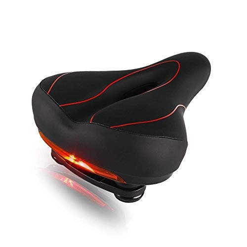 Mountain Bike Seat : FUJGYLGL Mountain Road Bike Seat for Women Men, Bicycle Seat with Memory Foam Padded Leather, Waterproof Wide bike saddle with Taillight, Dual Spring Designed, Soft, Breathable