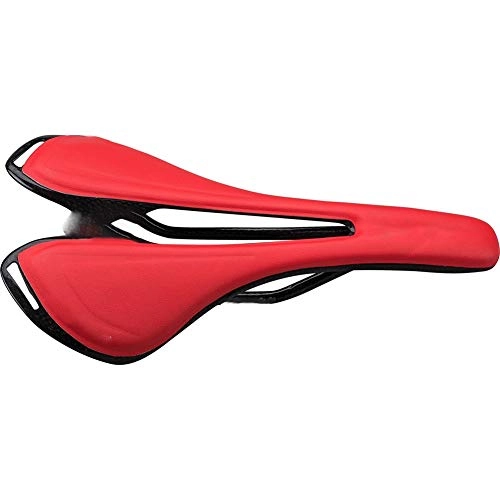 Mountain Bike Seat : Full Carbon Fiber Bicycle Seat Cushion Light And Strong Shock Absorption Foreskin Mountain Bike Seat Cushion Soft Breathable (Color : Red)