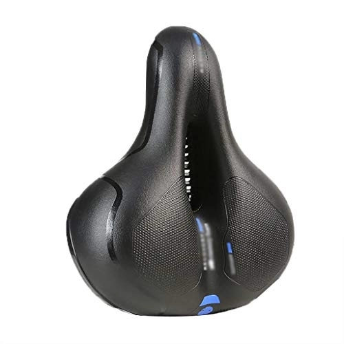 Mountain Bike Seat : FVIEW Comfortable Men Women Bike Seat ，Padded Leather Wide Bicycle Saddle Cushion, for Mountain Bikes City Bikes Exercise Bike (Color : Blackblue Shock absorber)