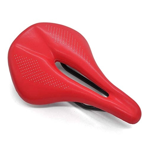 Mountain Bike Seat : Gaodpz Pu+carbon fiber saddle road mtb mountain bike bicycle saddle for man cycling saddle trail comfort races seat red white (Color : RED 143MM)