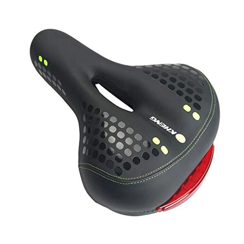 Mountain Bike Seat : Gaoxingbianlidian001 Bicycle Seat, Bicycle Bicycle Mountain Bike Seat Cushion, Big Butt Breathable Soft Saddle, Riding Warning Taillight Seat, thick soft rubber (Color : Black, Size : 28 * 20cm)