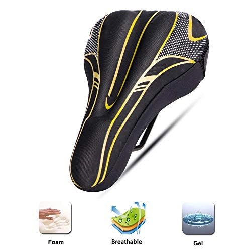 Mountain Bike Seat : Gel Bike Seat Cover Universal, Bike Seat Cover Comfortable Exercise Bike Seat Cushion Breathable Soft with Reflective Strips, Bicycle Saddle Cover for Women and Men Fits Indoor Cycling Spinning, Yellow