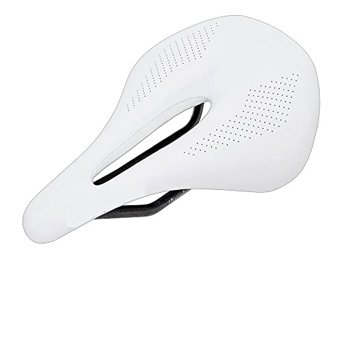 Mountain Bike Seat : GFMODE Carbon fiber saddle road mtb mountain bike bicycle saddle for man cycling saddle trail comfort races seat red white (Color : White 155mm)