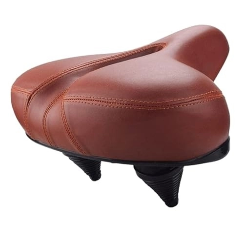 Mountain Bike Seat : GFMODE Men Women Bicycle Seat Big Butt Leather Cycling Saddle Mountain Bike Accessories Shock Absorber Spring Thicken Wide Soft Cushion (Color : Basic Brown)