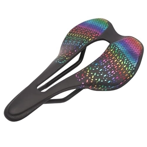 Mountain Bike Seat : GFMODE Mountain Road Bike Saddle Ultralight Breathable Colorful Reflective Cushion Bicycle Parts (Color : Silver)