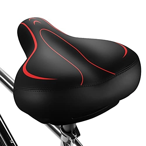 Mountain Bike Seat : Gineoo Oversized Comfortable Bike Seat - Universal Replacement Bicycle Saddle - Waterproof Leather Bicycle Seat with Extra Padded Memory Foam - for Men / Women