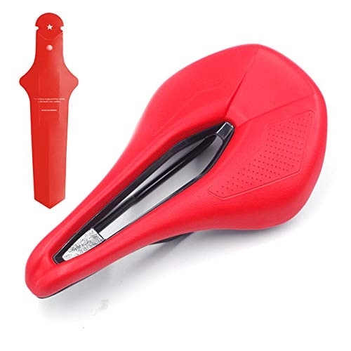 Mountain Bike Seat : GOBBIS Bike Saddle, Mountain Bike Seat Bicycle Saddle MTB Road Bike Racing Saddles Seat Wide Breathable Soft Seat Cushion Parts (Color : Red with fenders)