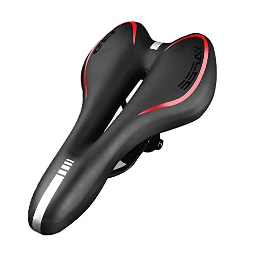 Mountain Bike Seat : GOVD Comfortable Bicycle seat Gel Waterproof Bicycle seat Cushion, with a Central Relief Zone, Shockproof, Pain Relief, Suitable for Mountain Bikes, Road Bikes, Men and Women (red-black)
