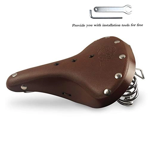 Mountain Bike Seat : GR&ST Bicycle saddle Electric bicycle mountain bike seat front narrow rear wide double spring shock absorption pure leather handmade handmade leather comfortable cushion