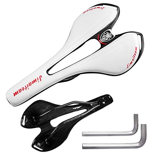 Mountain Bike Seat : GRANDO 3K Carbon Saddle with Soft Leather Gel Saddle Cover with Waterproof Carbon Fibre Pattern and Breathable Hollow Design fit MTB Mountain Bike, City Bike, Road Bike (White)