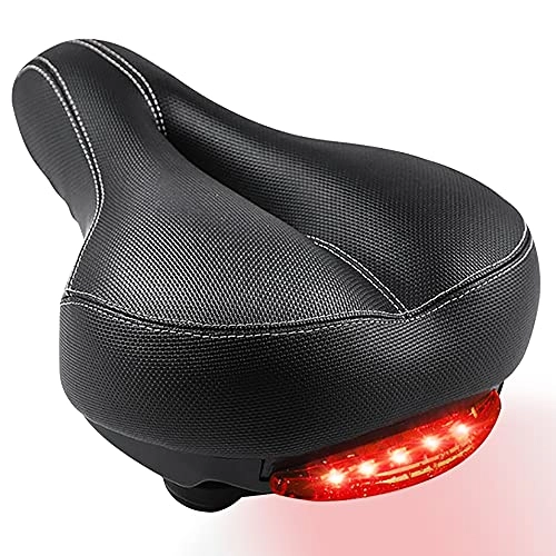 Mountain Bike Seat : GT HITGX Comfort Bike Seat for Women or Men, Waterproof Memory Foam Padded Leather Bicycle Saddle Cushion with Taillight, Dual Spring Shock Absorbing