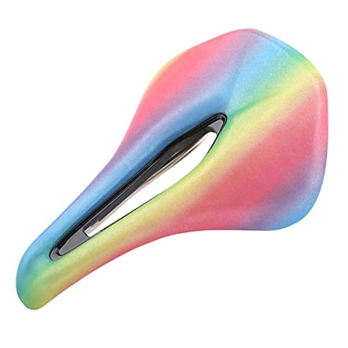 Mountain Bike Seat : GUARDUU Bike Seat Bicycle Saddle Comfortable Soft Breathable Bicycle Saddle Cushion with Rainbow Colors And Hollow Design for Mountain Road Bike, B