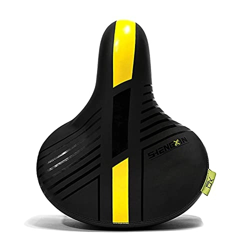Mountain Bike Seat : HEZHANG Thickened Bicycle Saddle, Waterproof Mountain Bike Seat Cushion with Reflective Strip, Comfortable Riding Bicycle Seat Replacement, Suitable for Dual-Track and Clip-On Seat Tube, Yellow, 26×22Cm