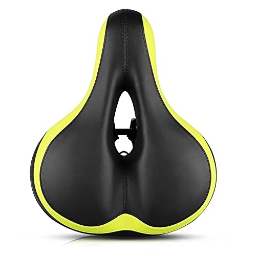 Mountain Bike Seat : Jczw Mountain Bike Saddle With Light Outdoor Breathable Seat For Bicycle Comfortable Soft Shock Absorber Big Butt Cycling Cushion (Color : Black Green)