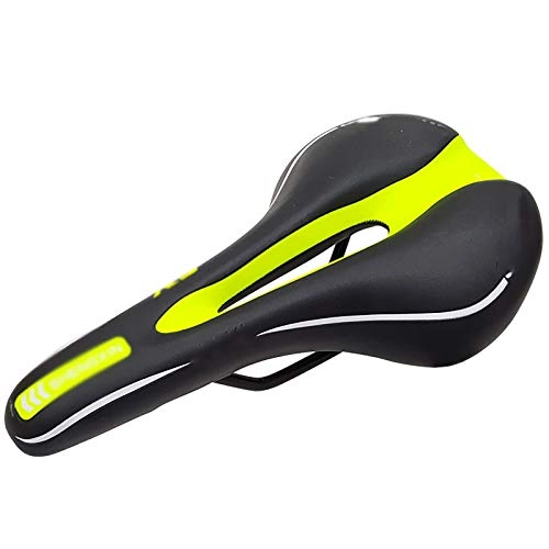 Mountain Bike Seat : JIAGU Padded Bicycle Saddle Mountain Bike Seat Bicycle Seat Mountain Bike Simple Middle Hole Saddle Riding Equipment Seat for Women Men (Color : Green, Size : 27.5x15cm)