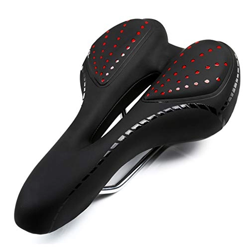 Mountain Bike Seat : JIBO Bike Silicone Cushion PU Leather Surface Silica Filled Gel Comfortable Hollow Cycling Seat Shockproof Bicycle Saddle 270 * 160Mm, Red