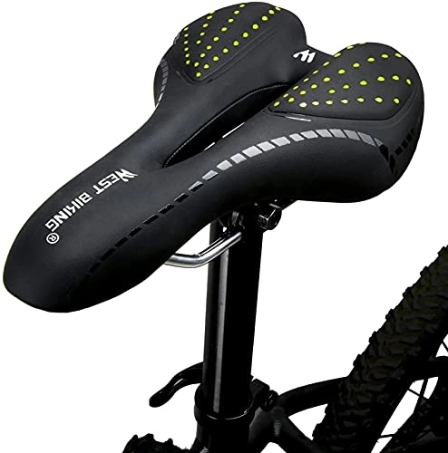 Mountain Bike Seat : JJJ Bicycle Saddles, Bike Seat, Comfortable Gel Padded Seat Cushion, Memory Foam, Waterproof, Breathable, Fit Most Bikes, Mountain / Road / Hybrid durable (Color : Green)