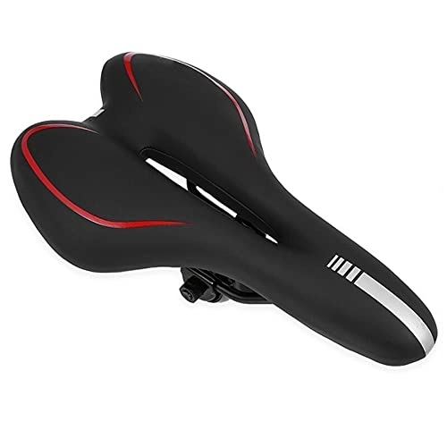 Mountain Bike Seat : JQDMBH Bike Saddles Reflective Shock Absorbing Hollow Bicycle Saddle PVC Fabric Soft Mtb Cycling Road Mountain Bike Seat Bicycle Accessories (Color : Red)