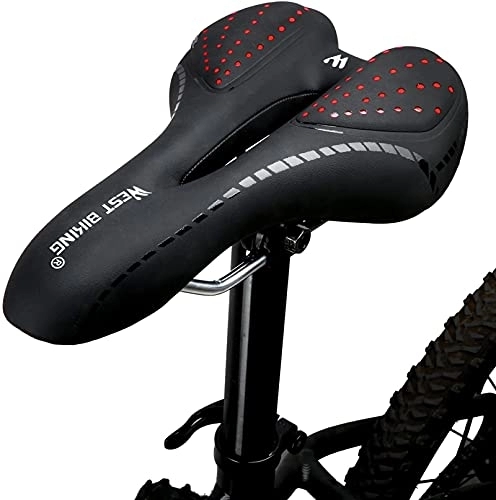 Mountain Bike Seat : JYCCH Bicycle Saddles, Bike Seat, Comfortable Gel Padded Seat Cushion, Memory Foam, Waterproof, Breathable, Fit Most Bikes, Mountain / Road / Hybrid (Color : Black) (Red)