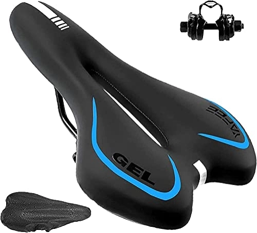 Mountain Bike Seat : JYCCH Bike Seat, Gel Bicycle Saddle Comfortable Soft Breathable Cycling Bicycle Seat, Comfortable Bike Seat with Reflective Strips, for Mountain Bike (Color : Black) (Blue)