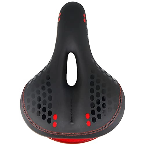Mountain Bike Seat : KDOAE Comfortable Road Mountain Bicycle Saddle Universal Mountain Bike Road Bike Saddle Hollow with Taillight Thickening Riding Cushion Most Bikes (Color : Red, Size : 28x19.5x10cm)