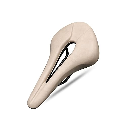 Mountain Bike Seat : KEMIE Luoqun Store Bicycle Saddle Breathable Hollow Design PU Leather Soft Comfortable Seat MTB Mountain Road Bike One-Piece Cushion Cycling Parts (Color : Beige)