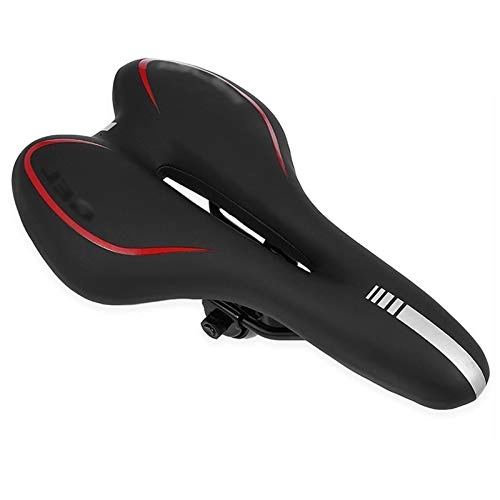 Mountain Bike Seat : KJRJKX Bike Saddle, Reflective Shock Absorbing Hollow Bicycle Saddle PVC Fabric Soft Mtb Cycling Road Mountain Bike Seat Bicycle Accessories (Color : Red)