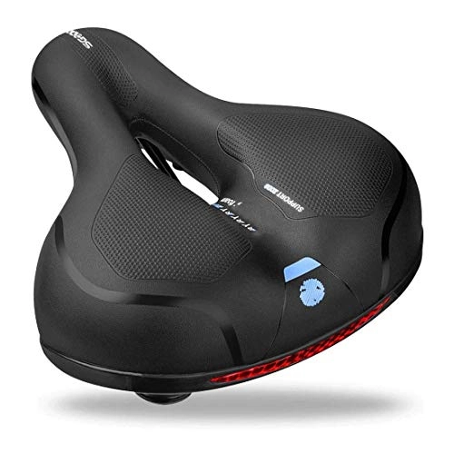 Mountain Bike Seat : KSW_KKW Memory Foam Padded Leather Wide Bicycle Saddle Cushion With Taillight, Waterproof, Dual Spring Suspension, Soft, Breathable, Universal Fit