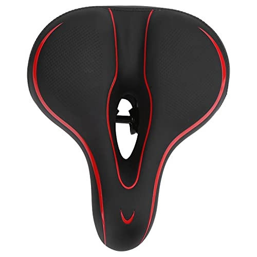 Mountain Bike Seat : KUIDAMOS Polyurethane + Leather + Steel Bike Saddle, Black Red Hollow Mountain Bike Saddle Cover Safe Riding with Double Shockproof Rubber Balls for Riding Without Pain