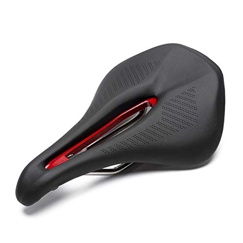 Mountain Bike Seat : Kunpengzhao bike seat Ultralight Bicycle Saddle for MTB Mountain Road Cycling Soft Wide Hollow Comfortable Cushion Microfiber Leather Bike Seat for bike (Color : Black red)