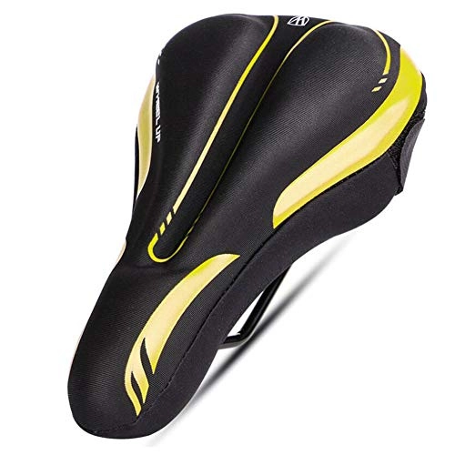 Mountain Bike Seat : LAIABOR Comfortable Bike Seat Mountain Bike Cushion Cover Thick And Comfortable Soft Cycling Widened Silicone Cushion Cover Riding Equipment, Yellow
