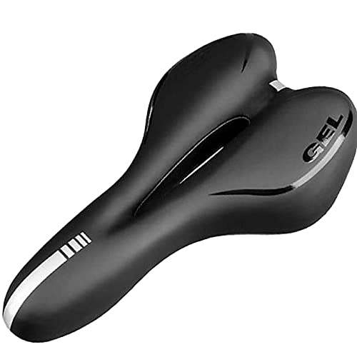 Mountain Bike Seat : LCBYOG Shockproof Hollow Bicycle Saddle Silicone Cushion PU Leather Anti-skid Gel Extra Soft MTB Road Bike Seat Cycling Accessories Bike Saddle Bicycle (Color : Black)
