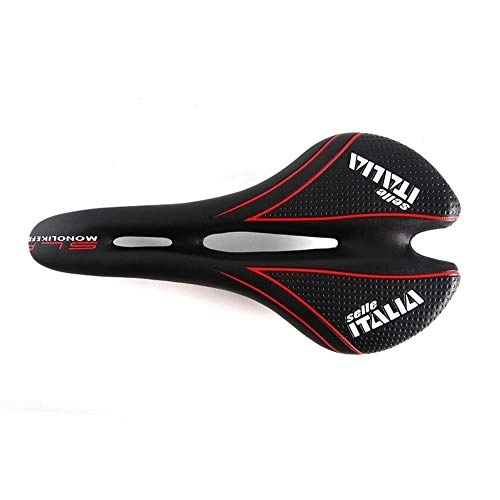 Mountain Bike Seat : LIANYG Bicycle Seat MTB Bicycle Saddle Ultralight Mountain Bike Seat Ergonomic Comfortable Wave Road Bike Saddle Cycling Seat 114 (Color : Black red, Size : One size)